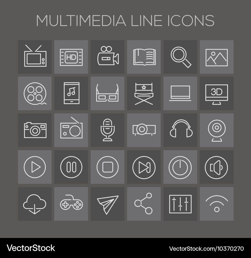 Inline multimedia icons collection vector image