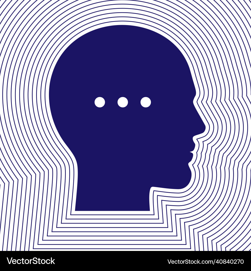Man head with 3 dots inside and lines spreading Man head with 3 dots inside and lines spreading Vector Image