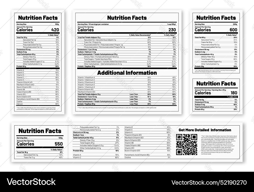 Nutrition facts label template for food Royalty Free Vector