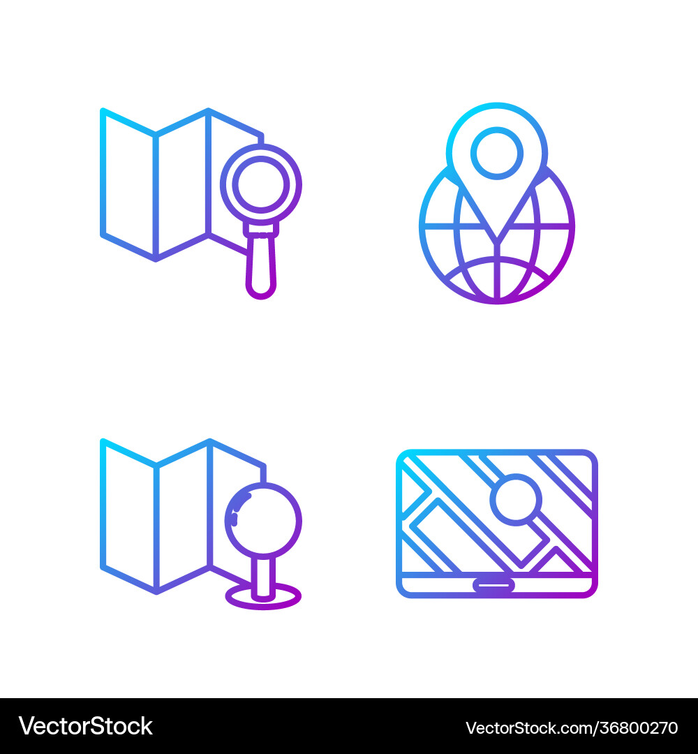 Set line city map navigation folded with push Set line city map navigation folded with push vector image