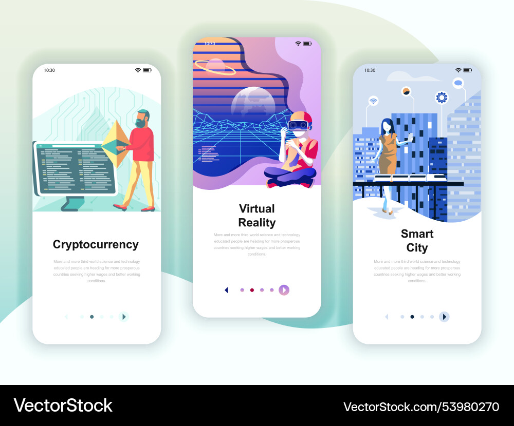 Set of onboarding screens user interface kit Set of onboarding screens user interface kit vector image