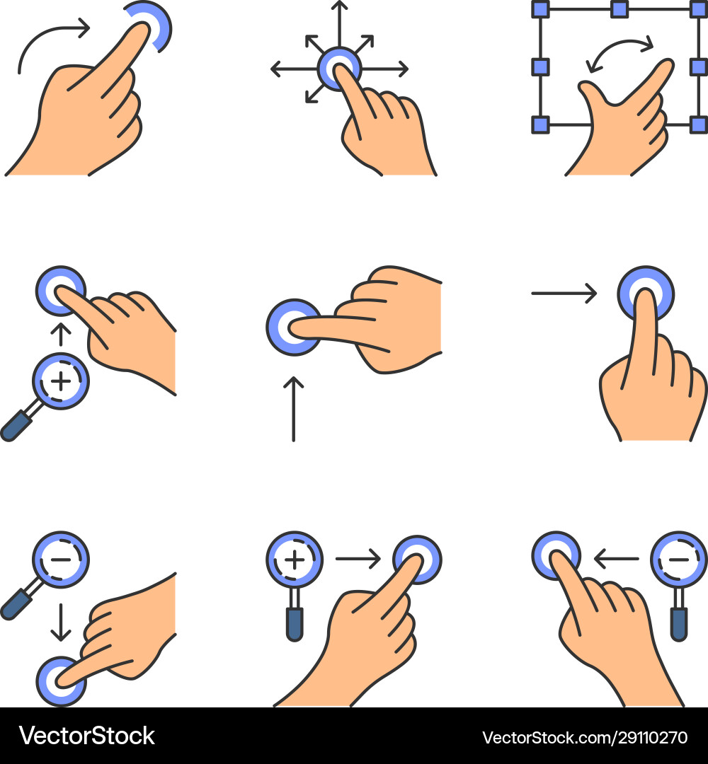 Touchscreen gestures color icons set Touchscreen gestures color icons set vector image