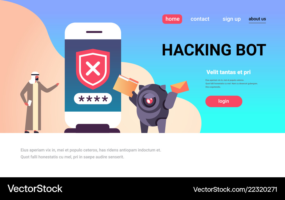 Arabic man incorrect password hacking bot Vector Image