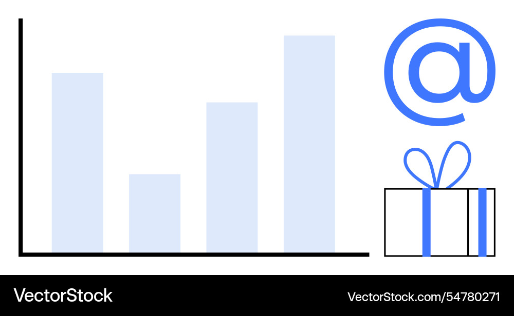 Bar graph with email symbol and gift box for data Vector Image