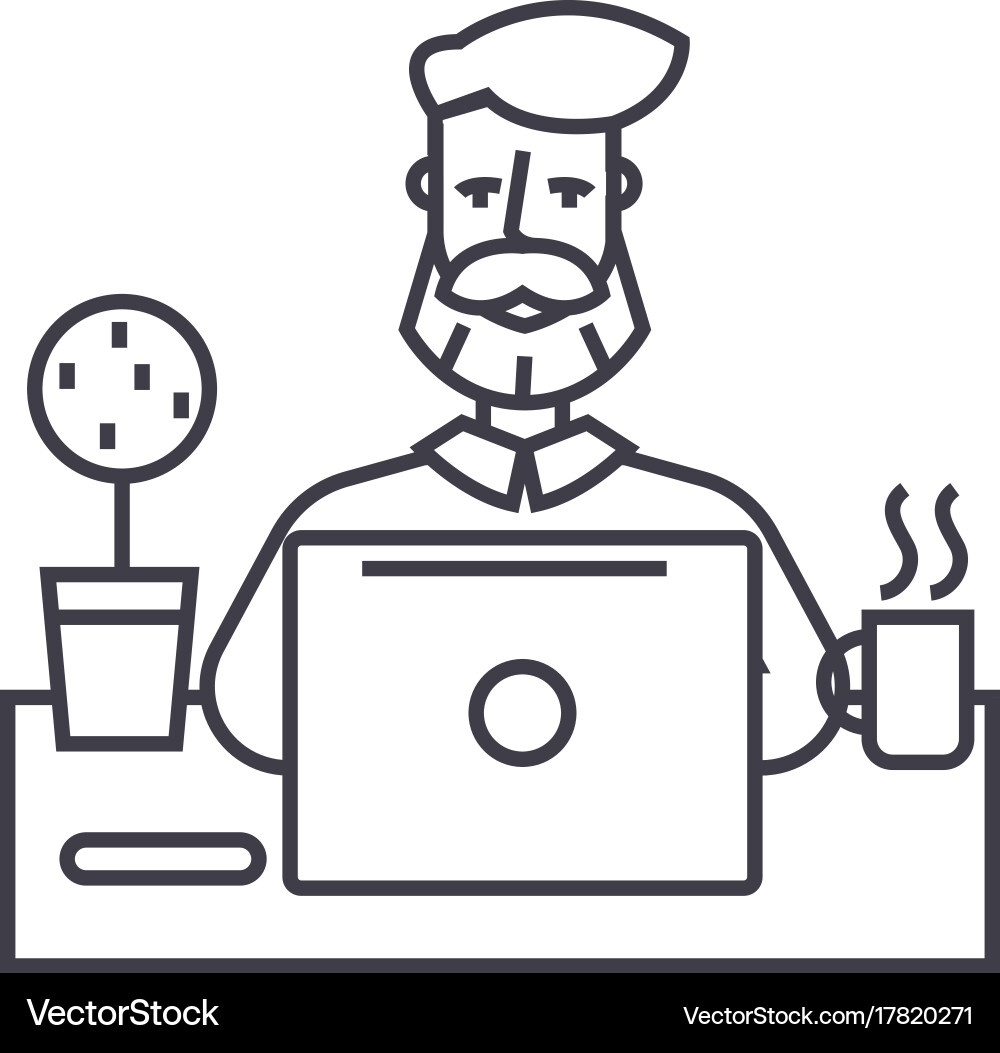 Beard man working on table with notebook vector image