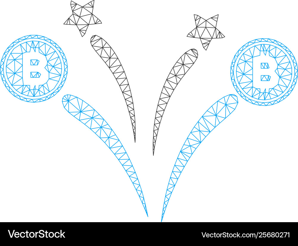 Bitcoin fireworks mesh wire frame model Bitcoin fireworks mesh wire frame model vector image