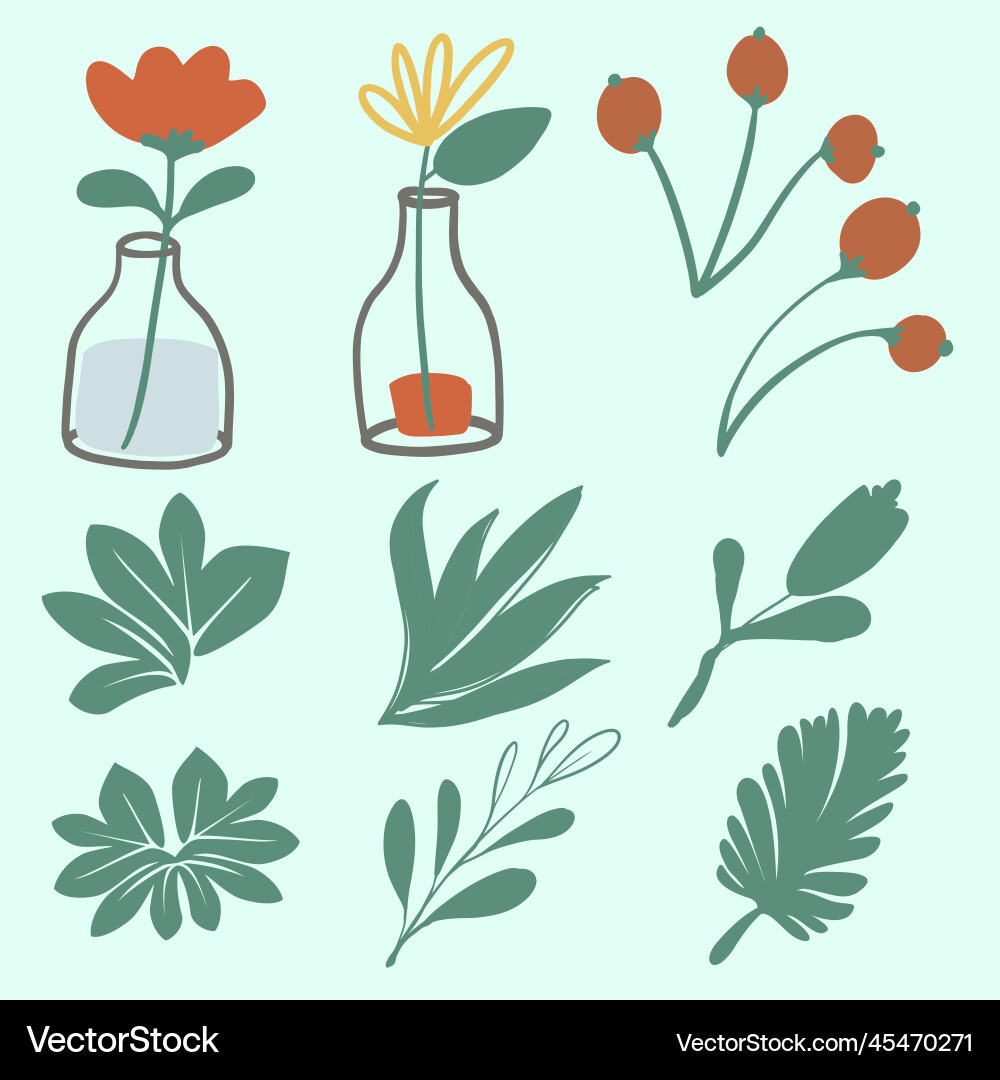 Botanical leaf and flower with boho style vector image