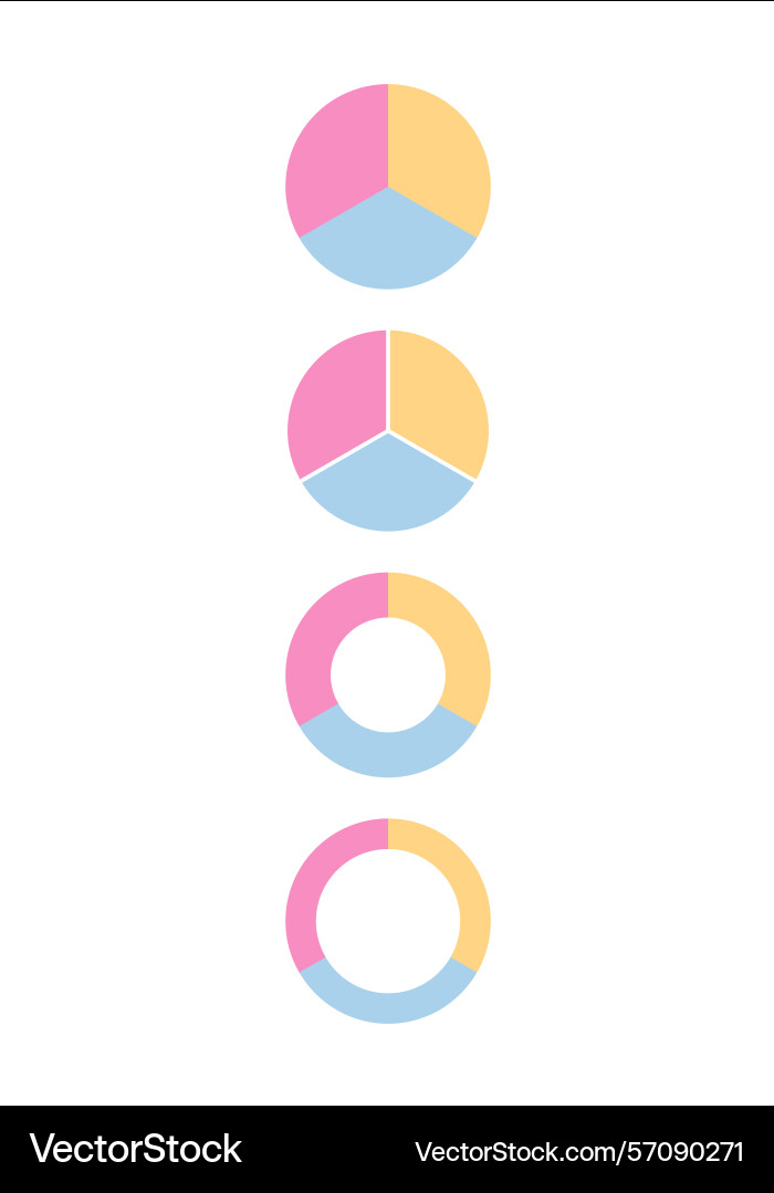 Circle and ring graph with tree segments piechart Circle and ring graph with tree segments piechart vector image