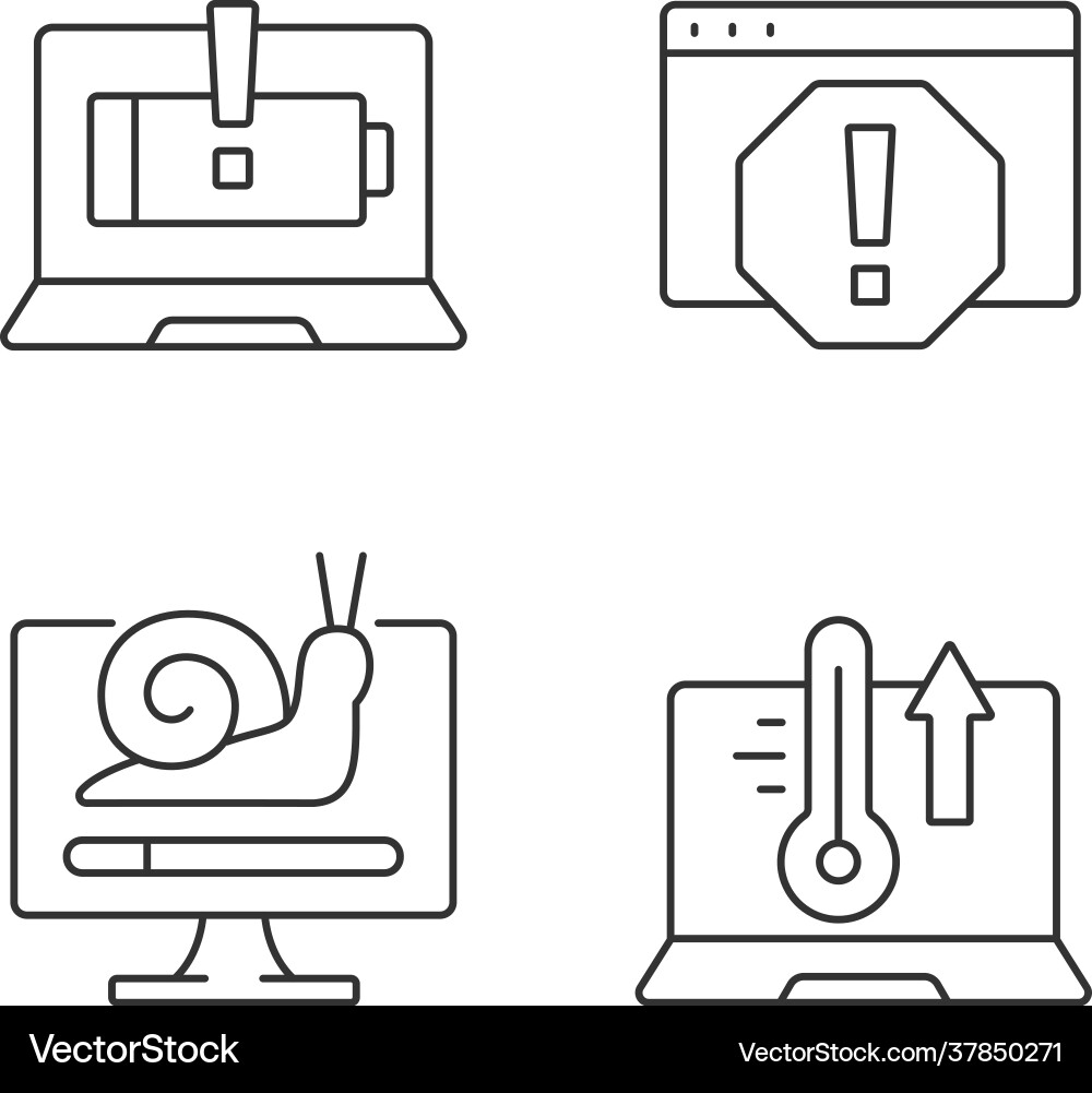 Computer errors linear icons set Computer errors linear icons set vector image