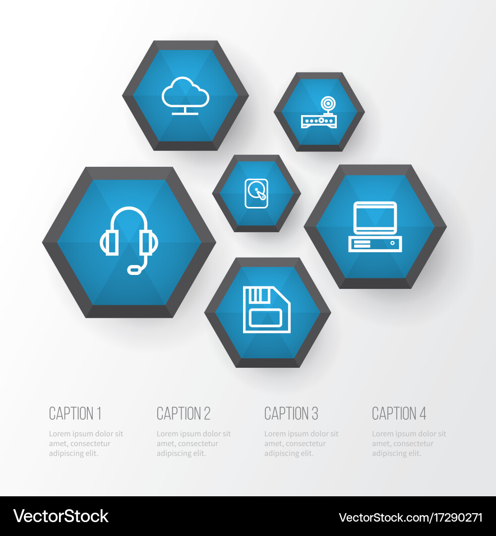 Computer outline icons set collection of hard Vector Image