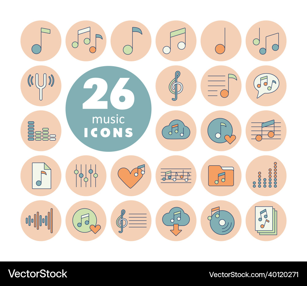 Music notes flat color icons set graph symbol vector image