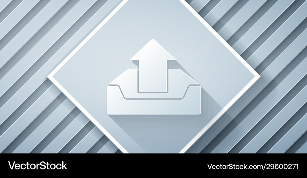 Paper cut upload inbox icon isolated on grey Paper cut upload inbox icon isolated on grey vector image