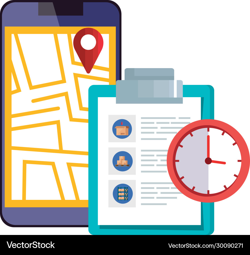 Smartphone with map location app and icons Smartphone with map location app and icons vector image
