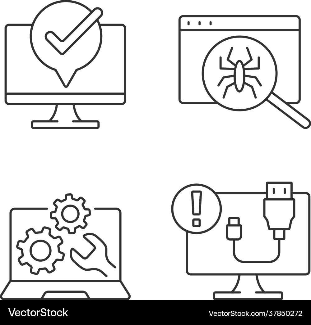 Computer diagnostics linear icons set Computer diagnostics linear icons set Vector Image