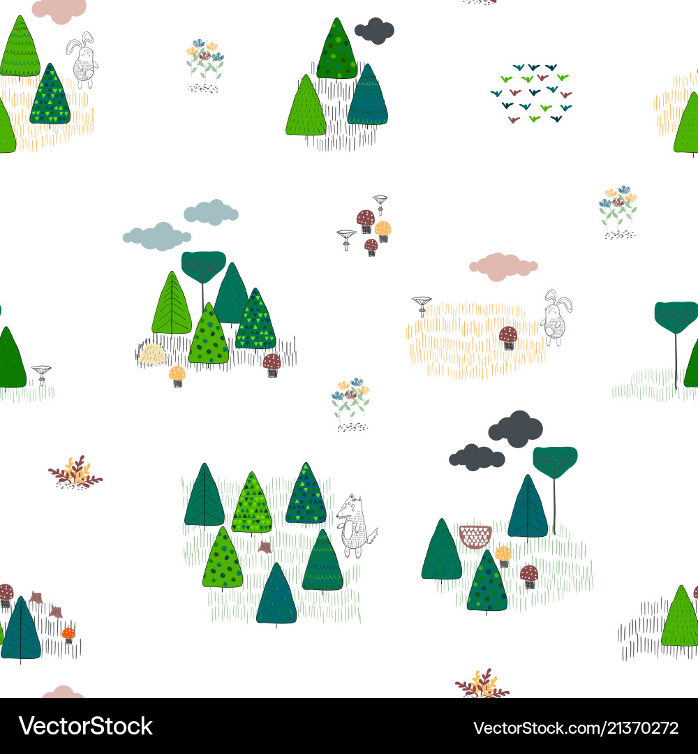 Forest seamless pattern background scandinavian Forest seamless pattern background scandinavian vector image