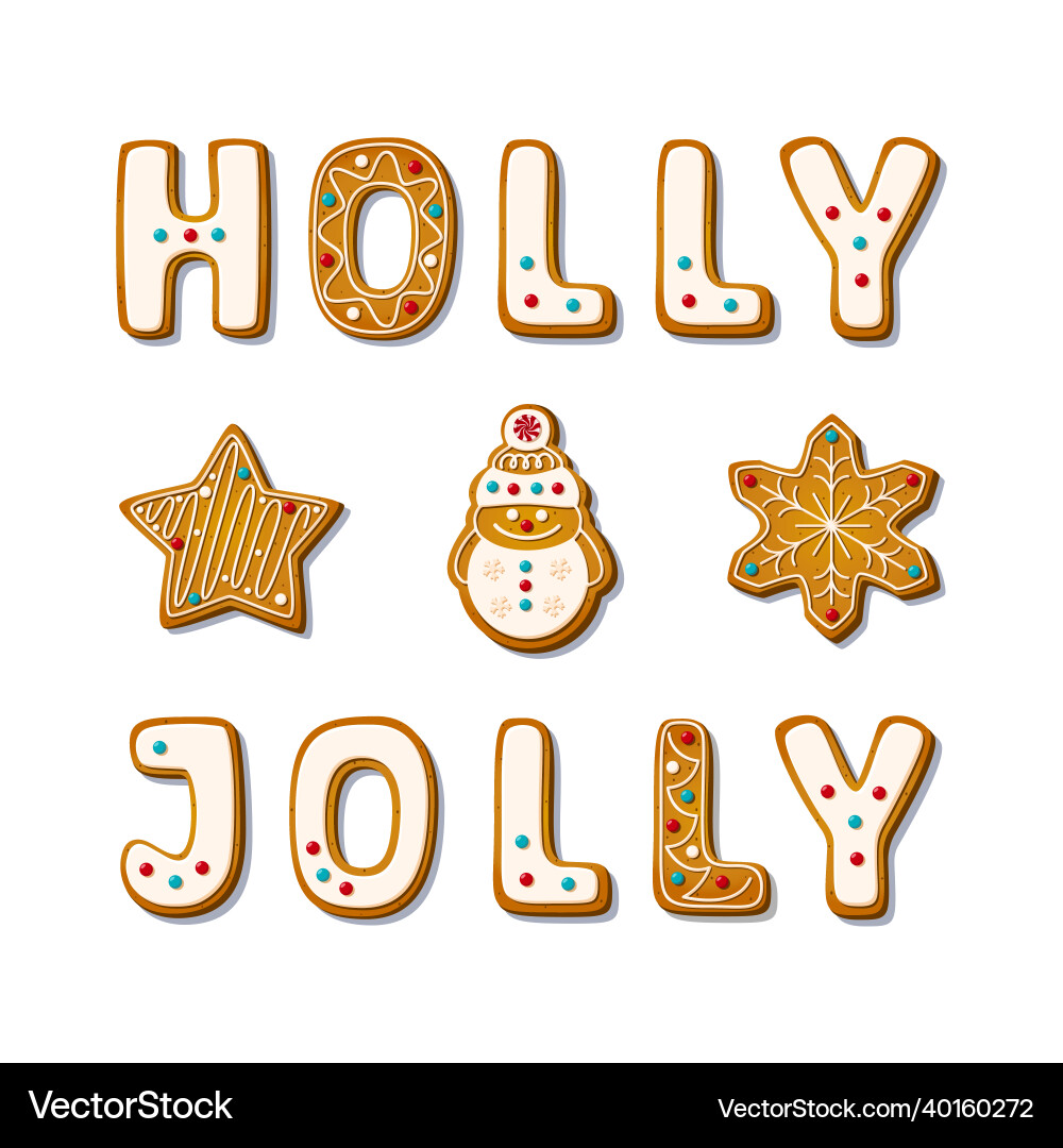 Gingerbread cookie letters with christmas phrase Gingerbread cookie letters with christmas phrase vector image