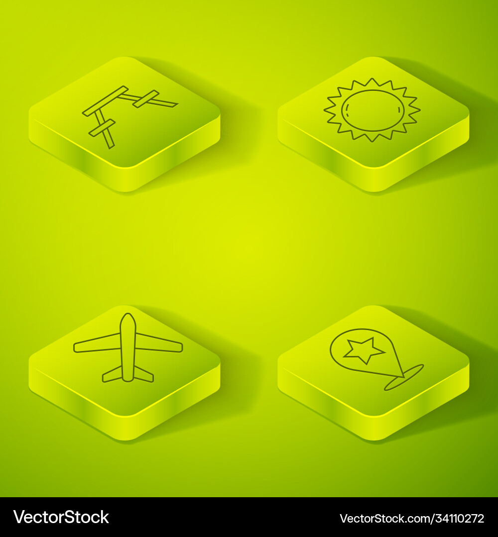 Set isometric sun plane map pointer with star Set isometric sun plane map pointer with star vector image