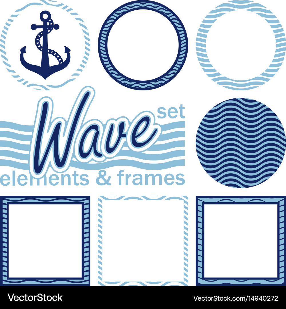 Set of wave elements and frames Vector Image
