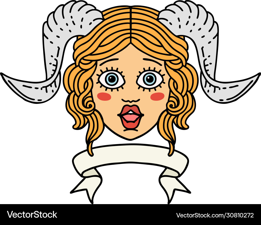 Tiefling character face with scroll banner Vector Image