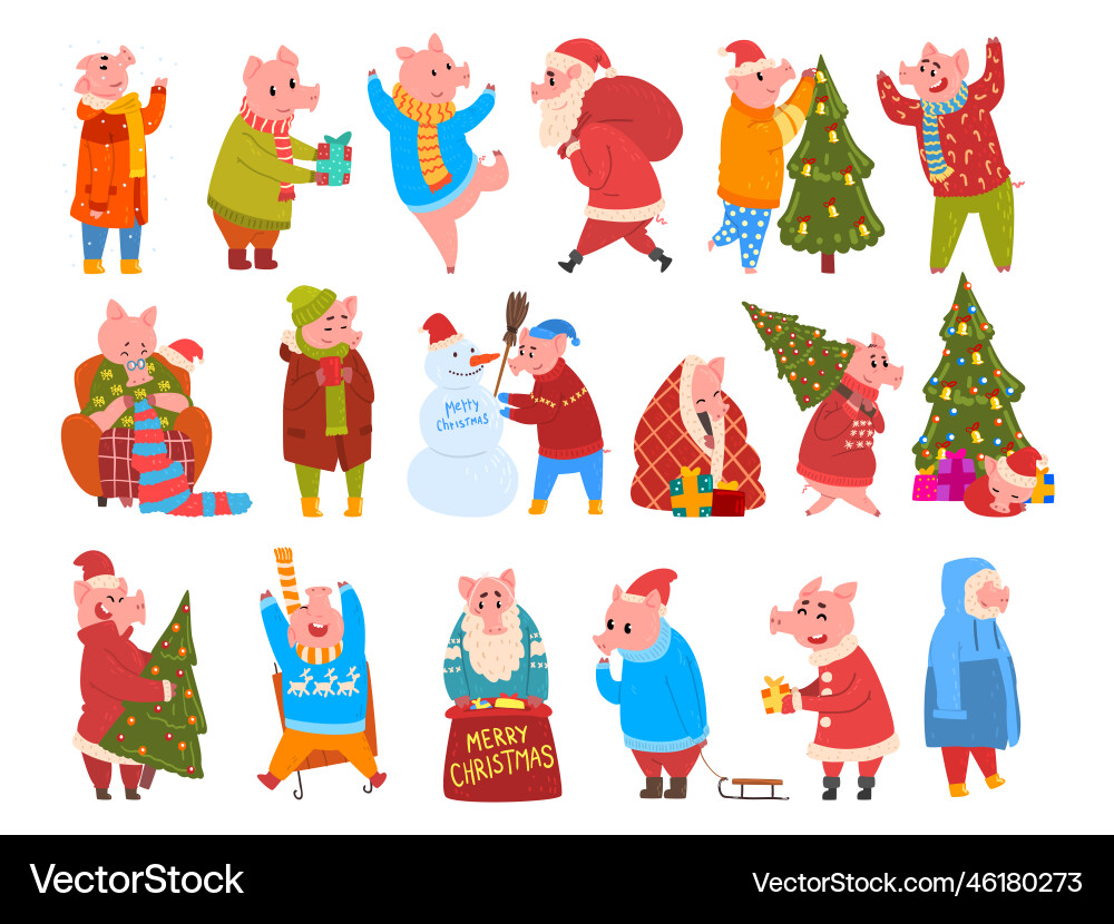 Cute pig christmas character in warm winter Cute pig christmas character in warm winter vector image