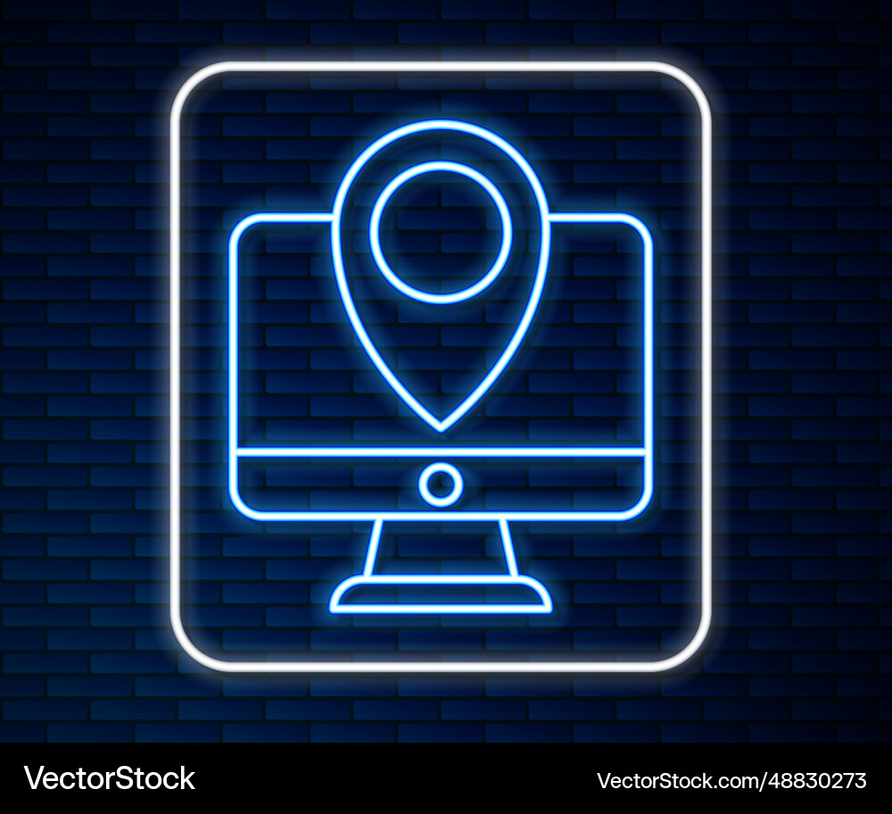 Glowing neon line computer monitor and folded map Glowing neon line computer monitor and folded map vector image