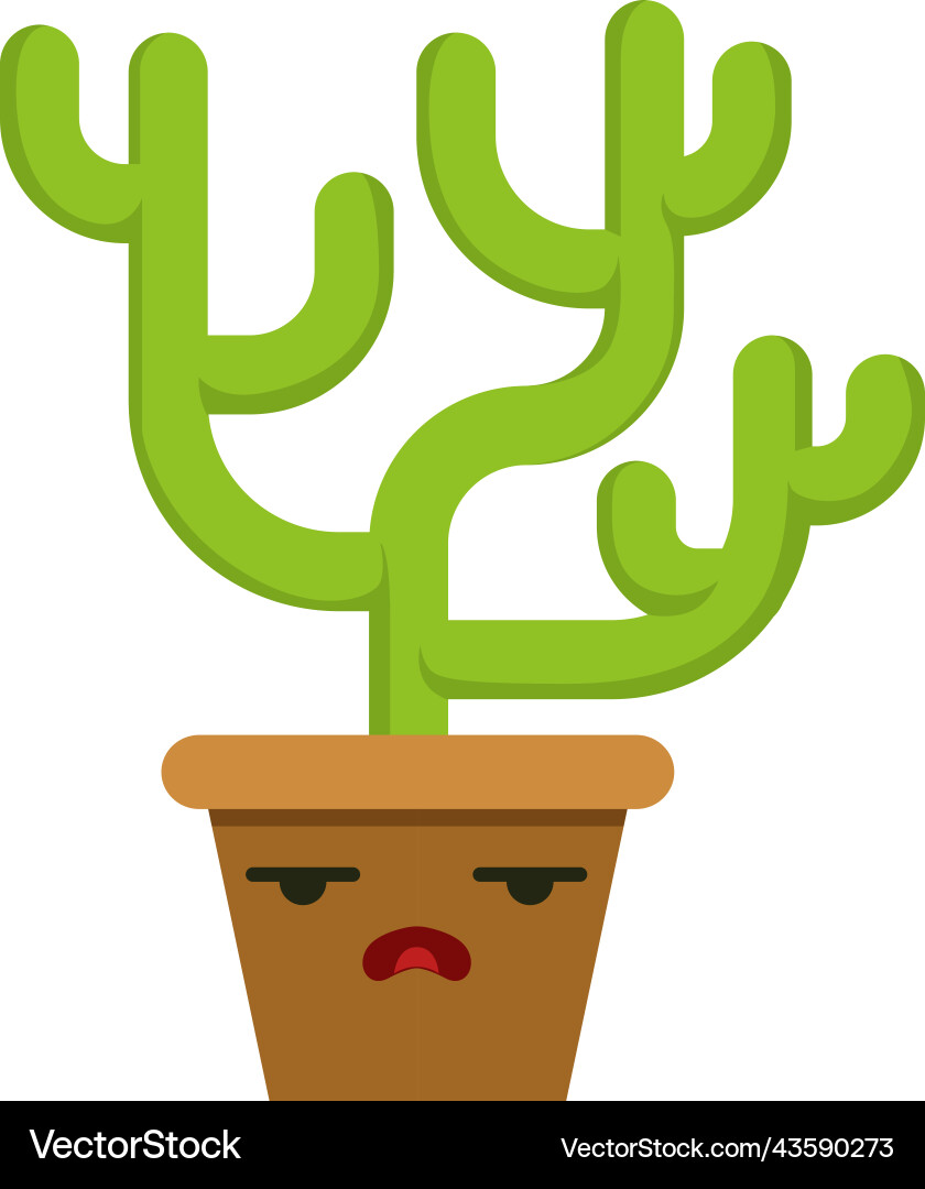 Houseplant with sad face cute cactus pot Houseplant with sad face cute cactus pot Vector Image