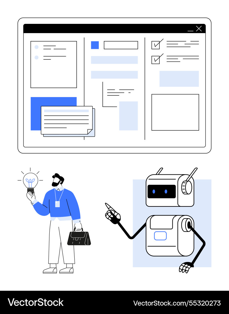 Interactive user interface with robot and man Interactive user interface with robot and man vector image