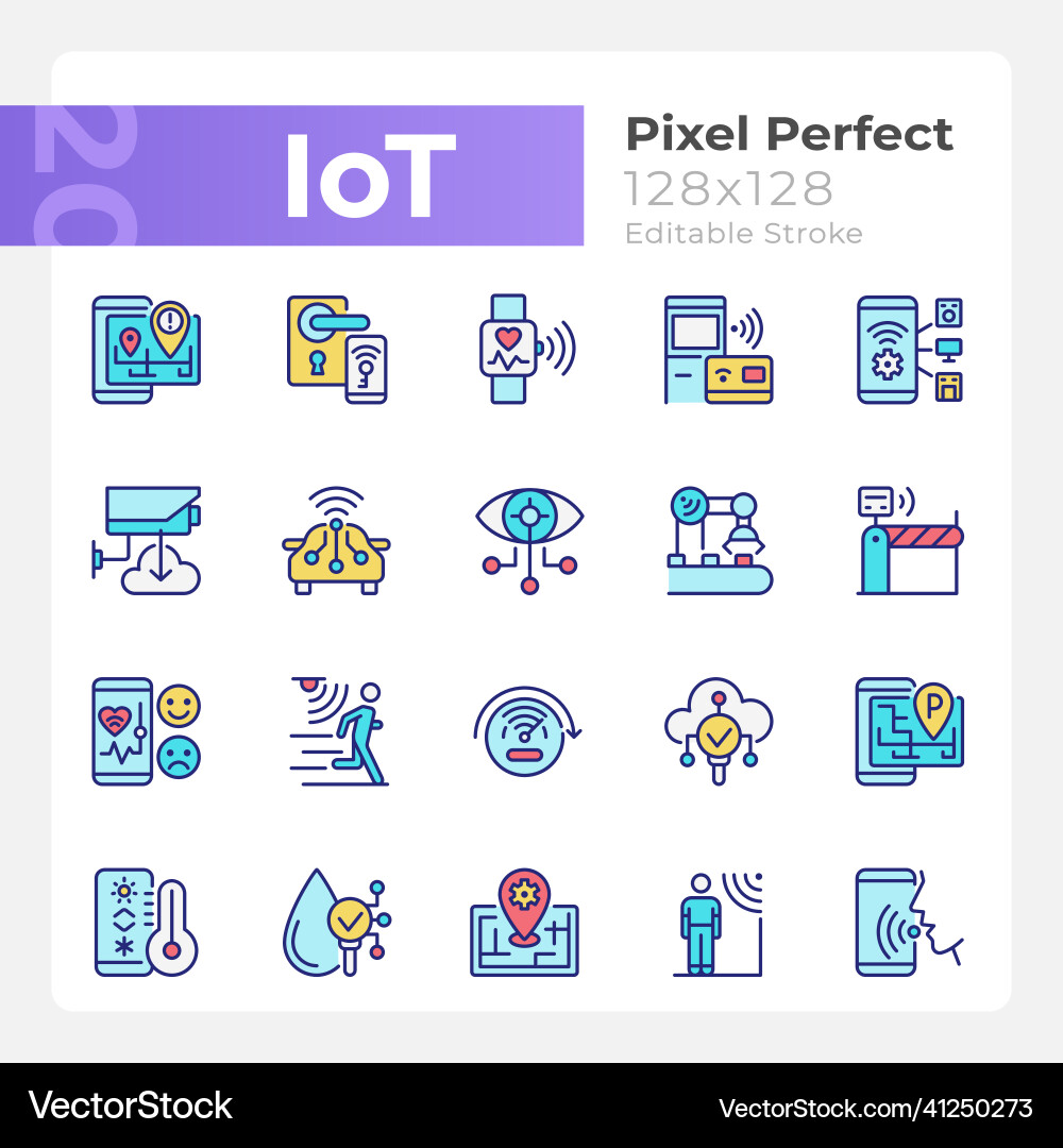 Iot pixel perfect rgb color icons set Iot pixel perfect rgb color icons set vector image
