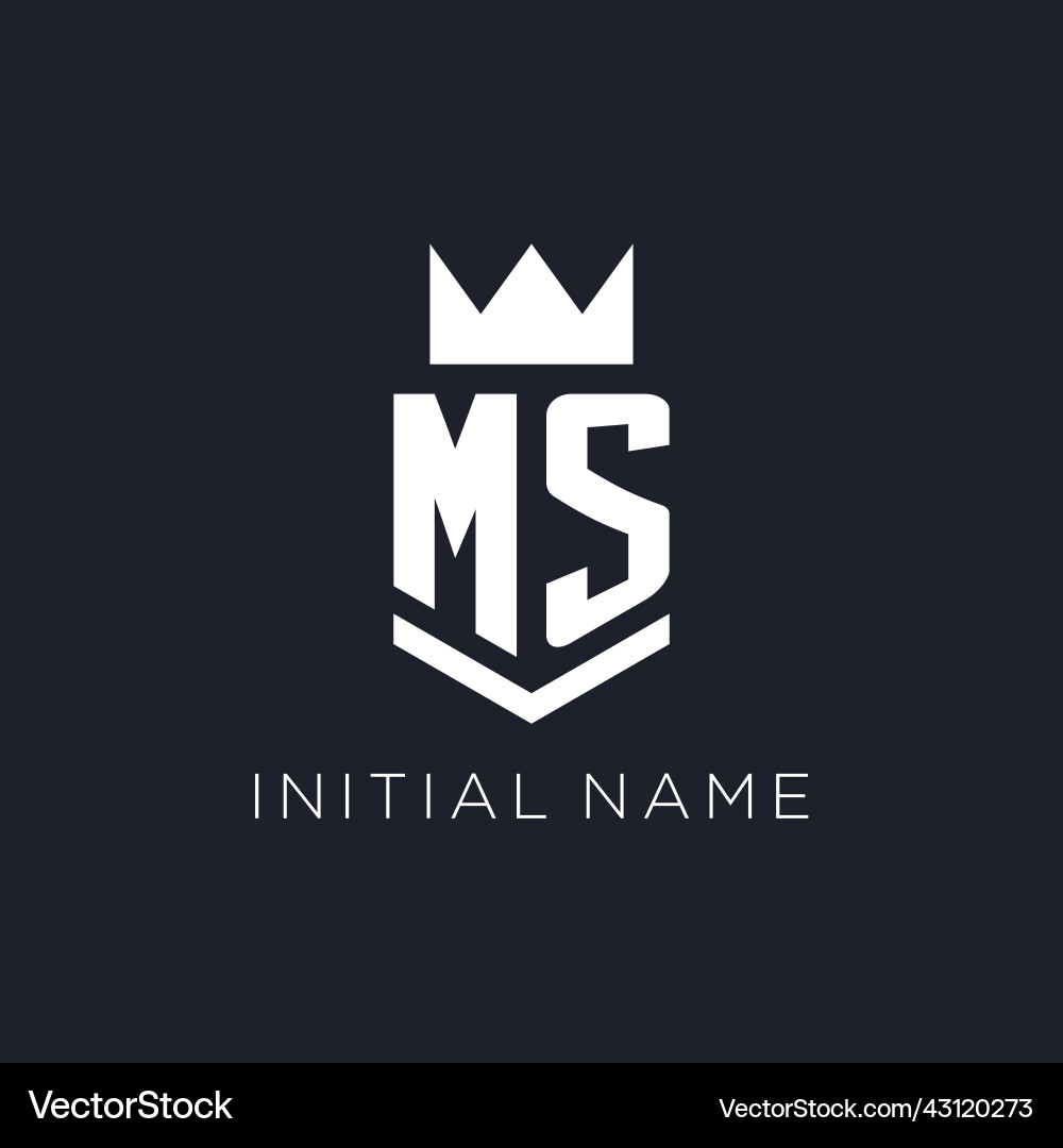 Ms logo with shield and crown initial monogram Vector Image
