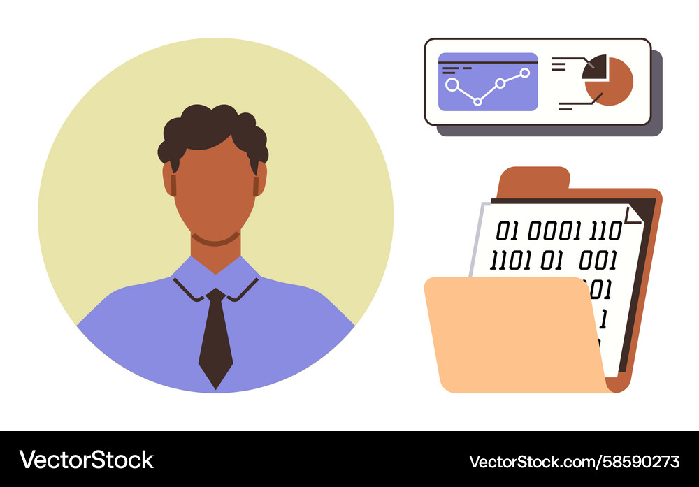 Professional analyzing data with charts and binary Vector Image