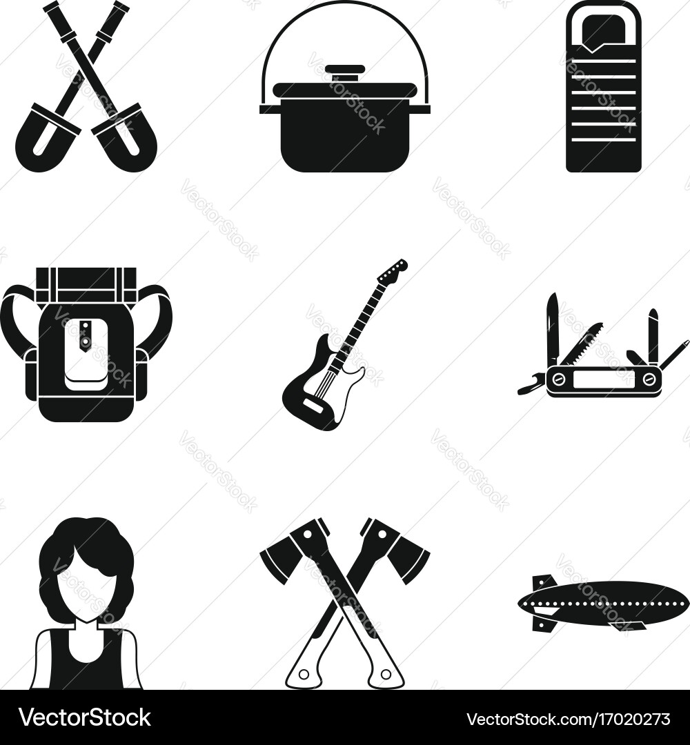 Rest by the fire icons set simple style Vector Image