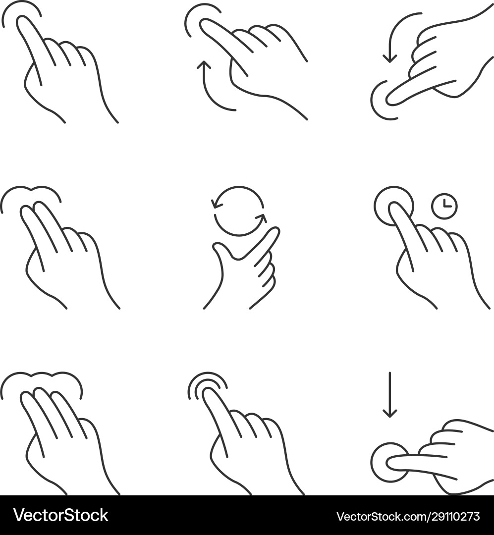 Touchscreen gestures linear icons set Touchscreen gestures linear icons set vector image