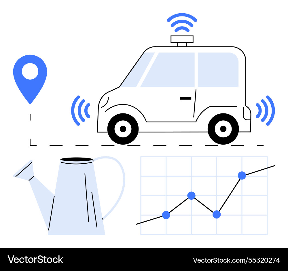 Autonomous car with wireless signals location Autonomous car with wireless signals location vector image