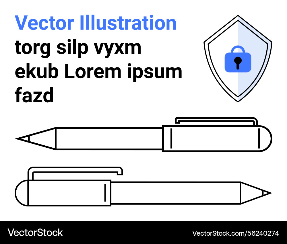 Ballpoint pens and secure data concept with shield Ballpoint pens and secure data concept with shield Vector Image