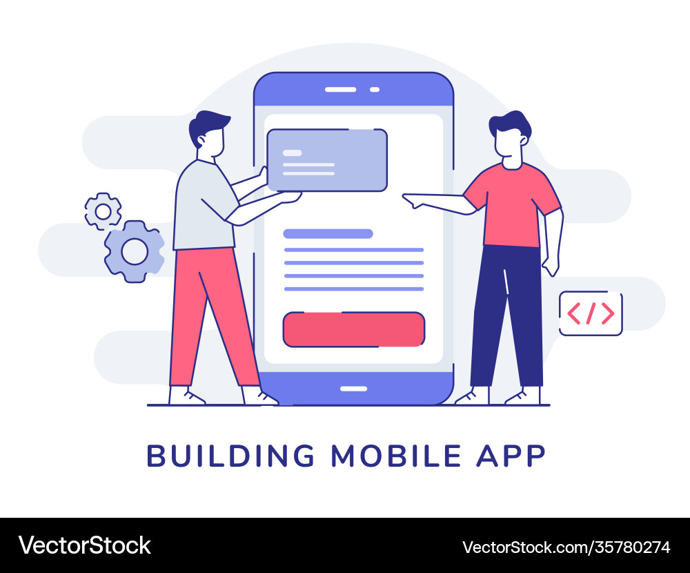 Building mobile app character collaboration Building mobile app character collaboration vector image