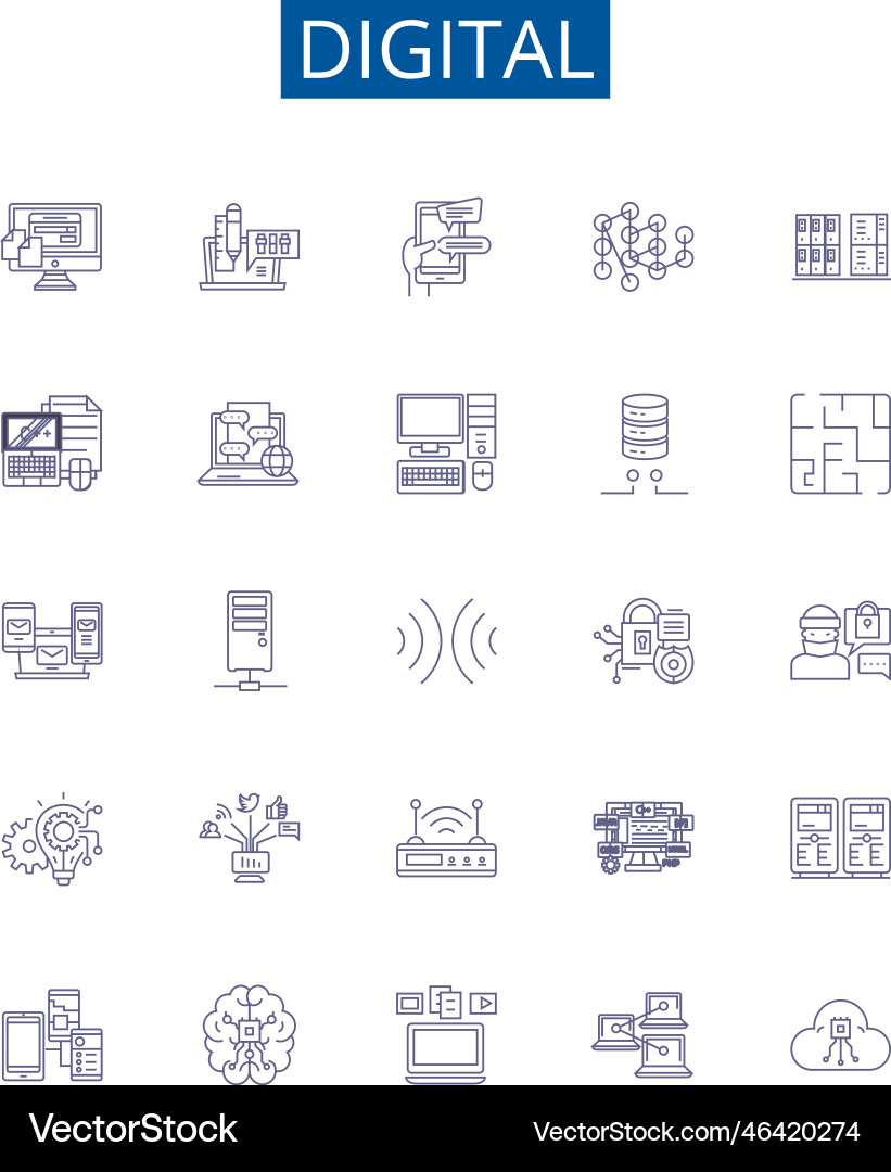 Digital line icons signs set design collection Digital line icons signs set design collection vector image