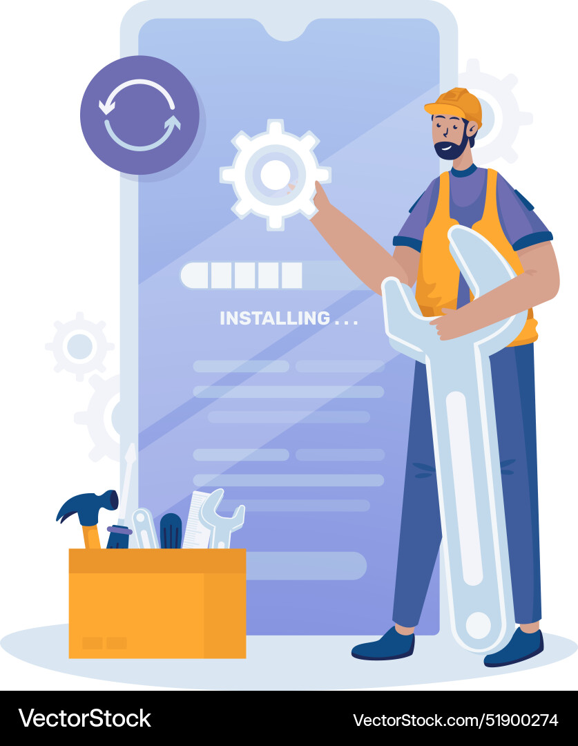 Installing software updates mobile application Installing software updates mobile application vector image
