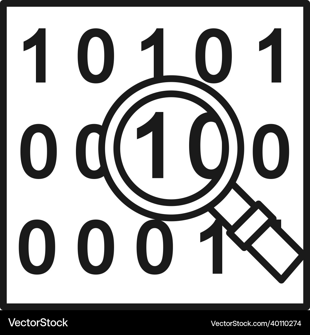 Line art black and white search in binary code Line art black and white search in binary code vector image