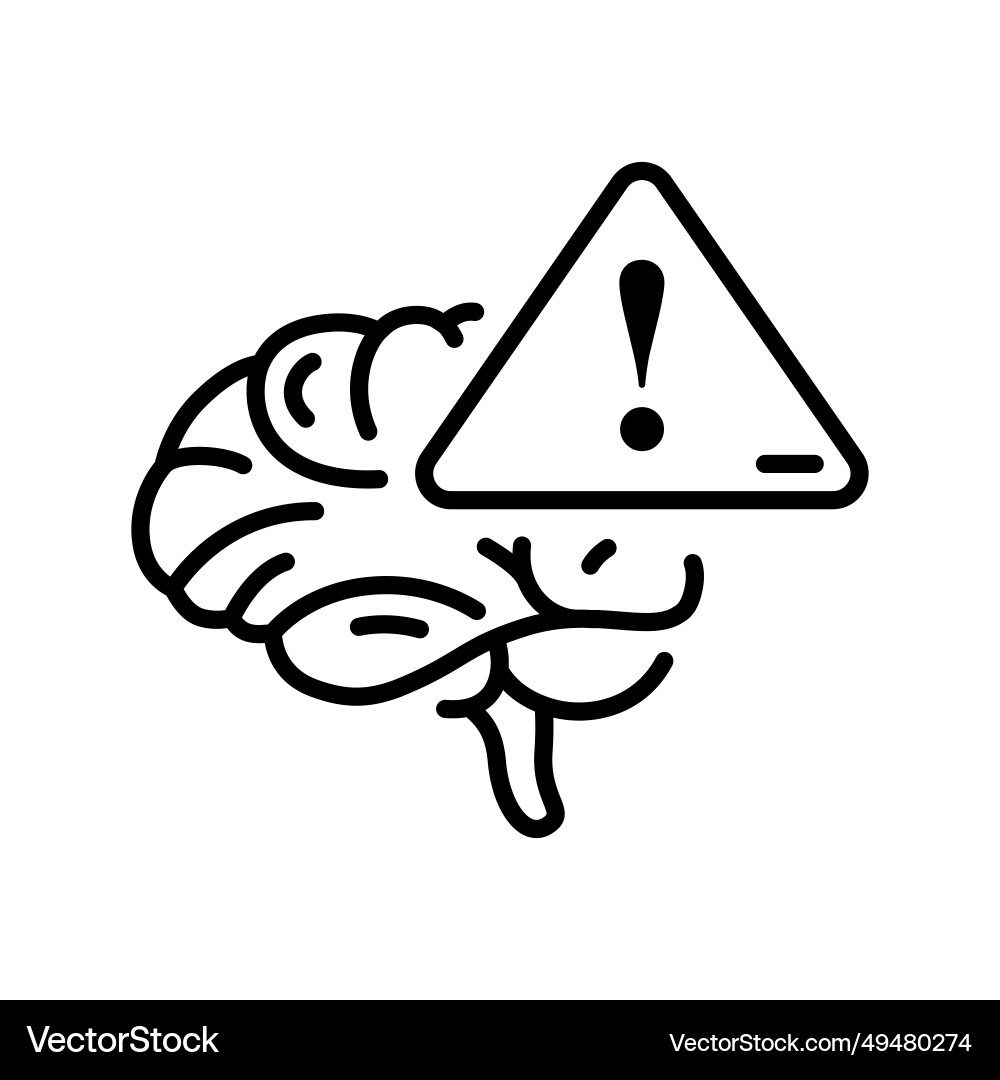 Line style icon for warning on brain Vector Image