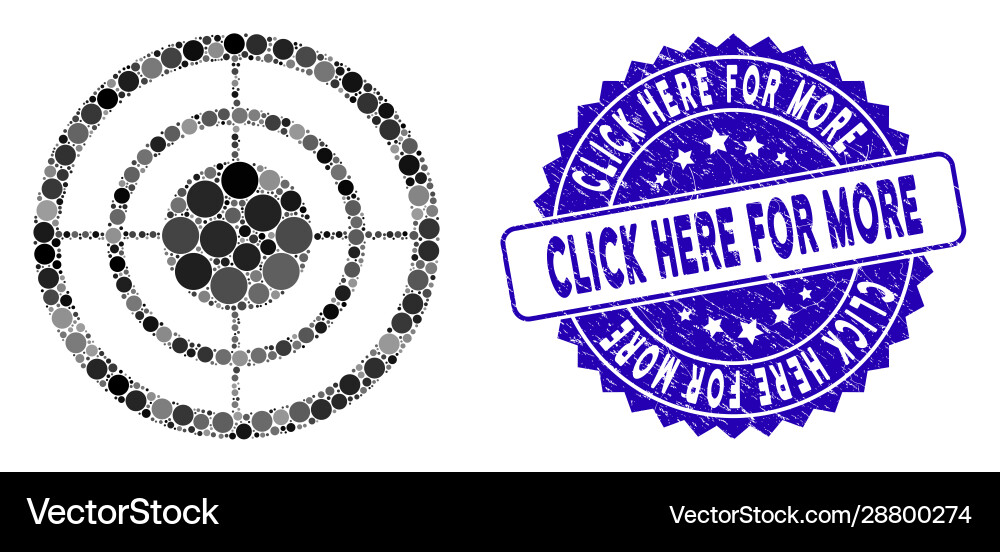 Mosaic circular target icon with scratched click vector image