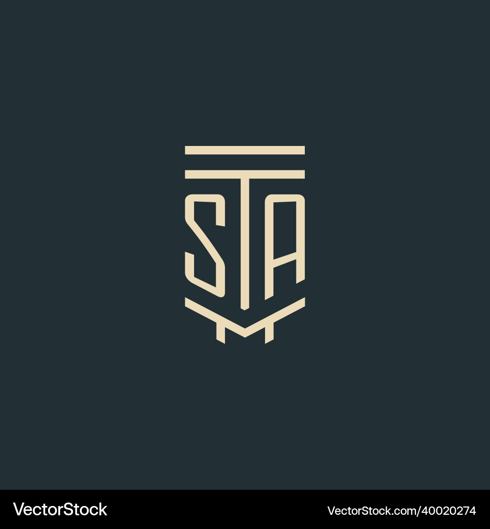 Sa initial monogram with simple line art pillar vector image
