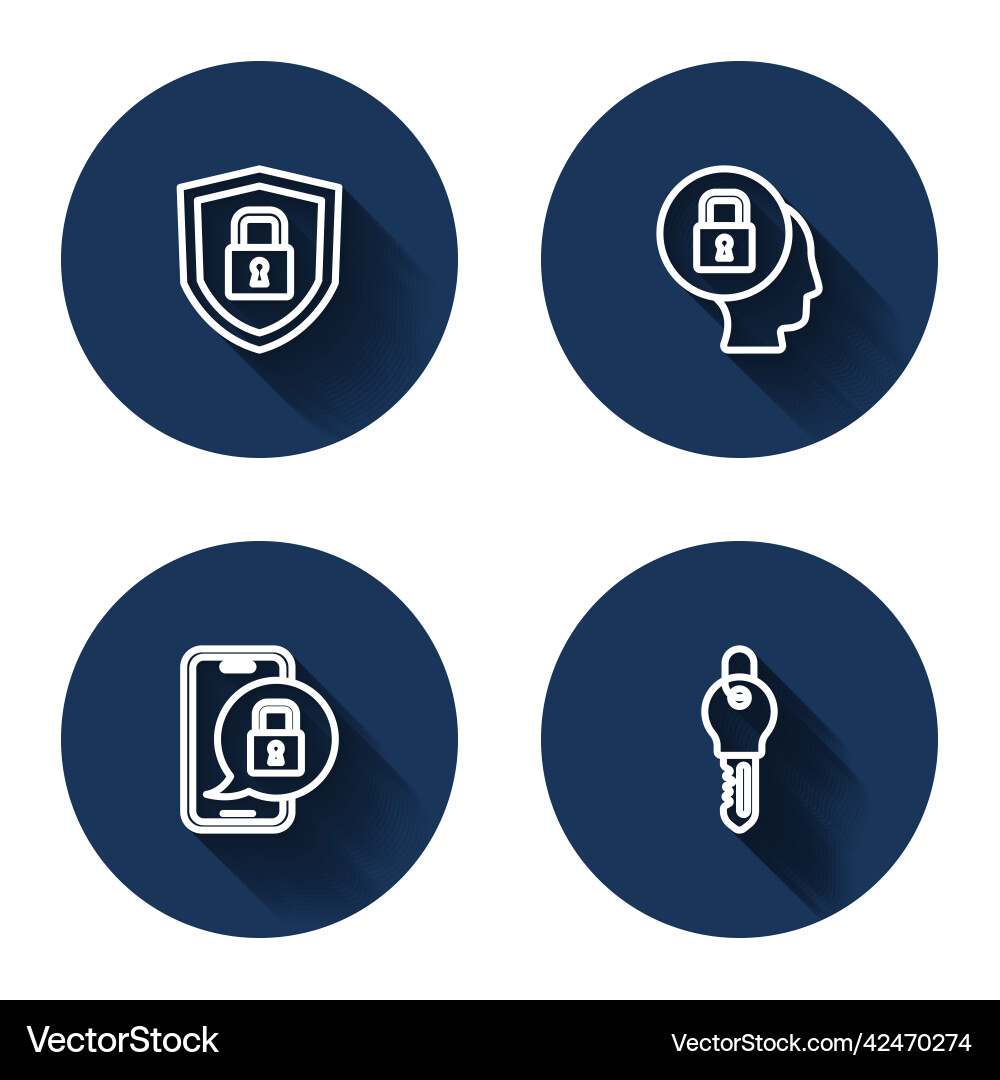 Set line shield security with lock mobile Set line shield security with lock mobile vector image