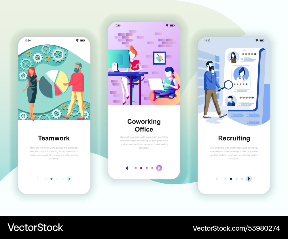 Set of onboarding screens user interface kit Set of onboarding screens user interface kit vector image