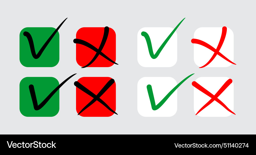 Set of yes and no or right wrong cross vector image