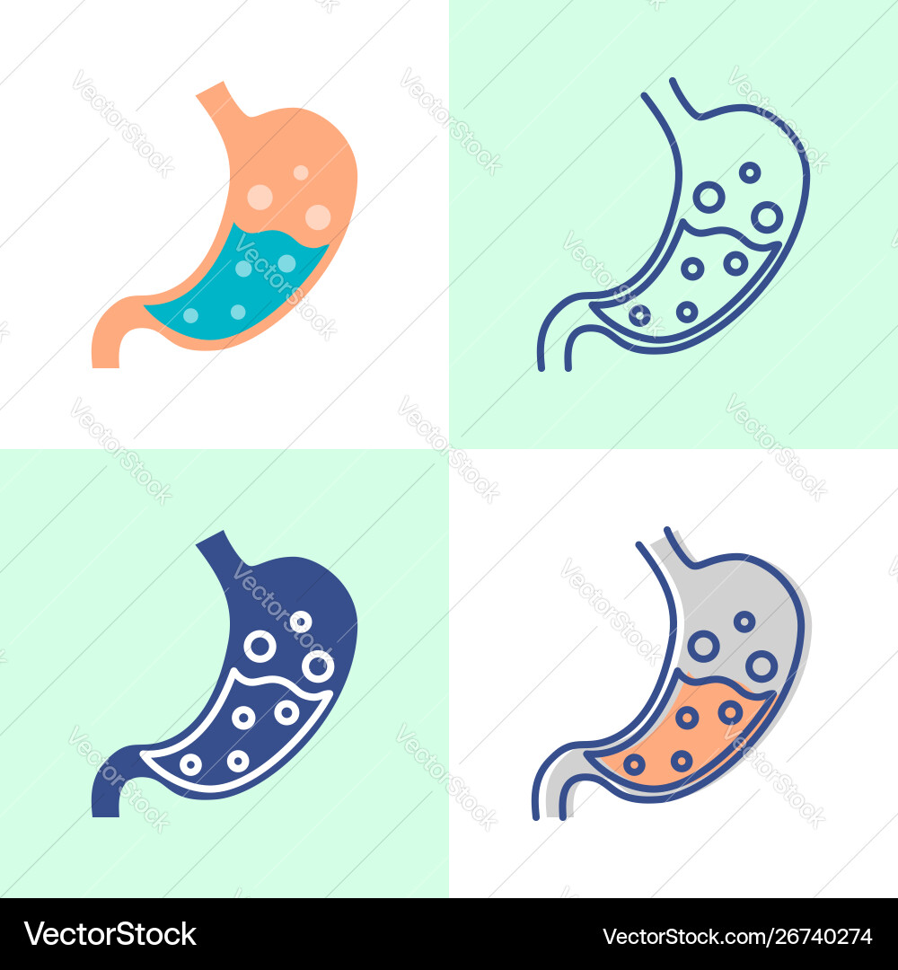 Stomach with bloating icon set in flat and line Stomach with bloating icon set in flat and line vector image