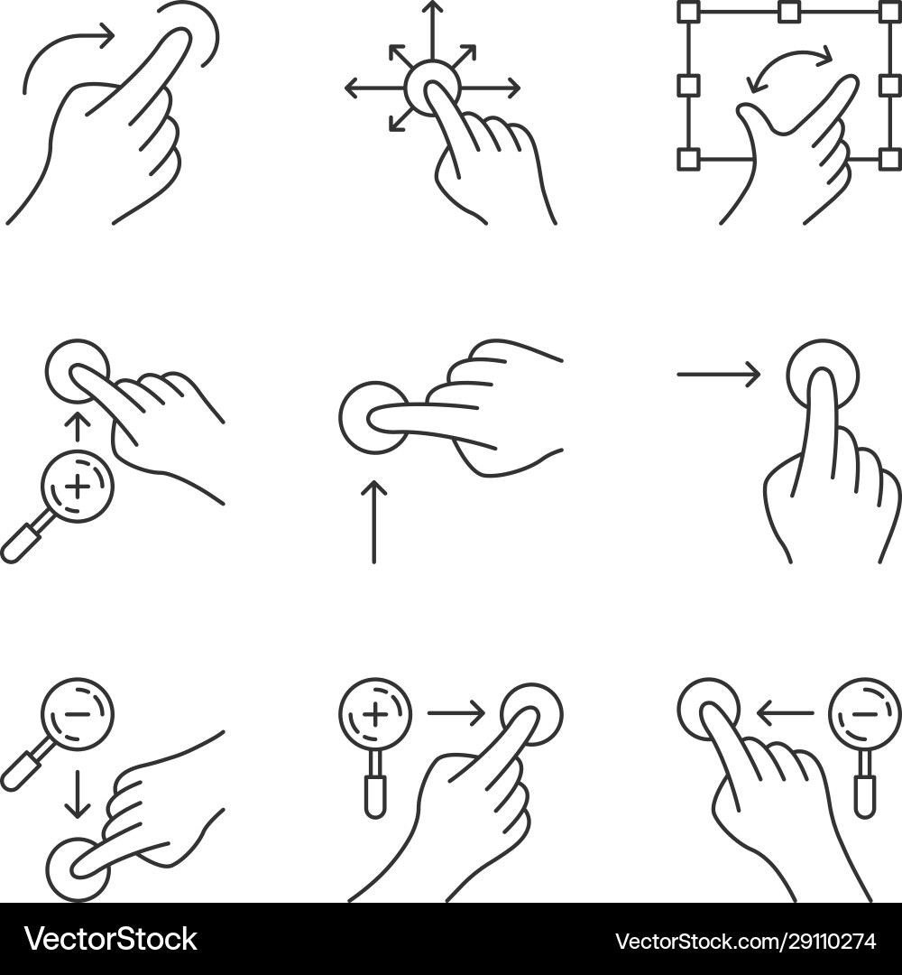 Touchscreen gestures linear icons set Touchscreen gestures linear icons set vector image