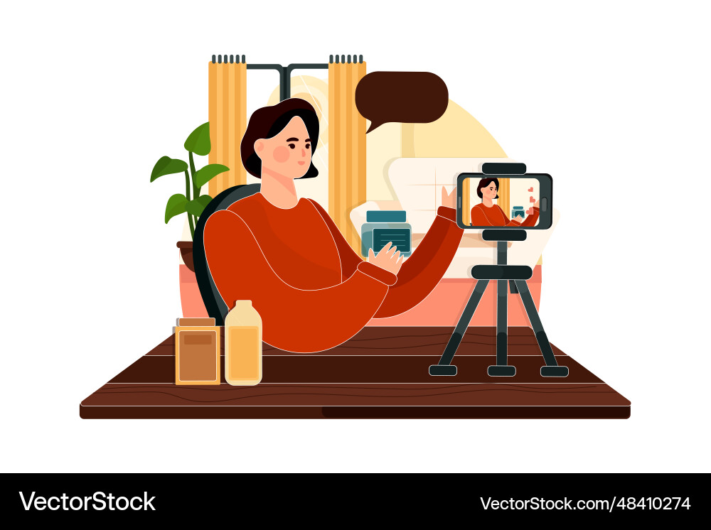 Vlogger doing a shopping overview Vlogger doing a shopping overview Vector Image