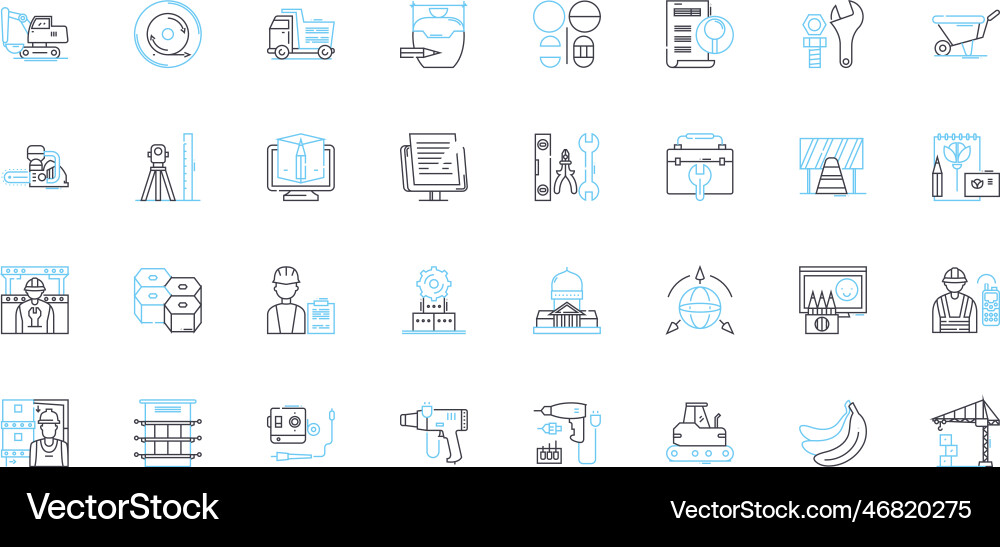Blueprinting linear icons set drafting planning Blueprinting linear icons set drafting planning vector image