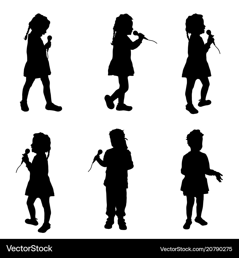 Child Singing with Microphone Silhouette vector image