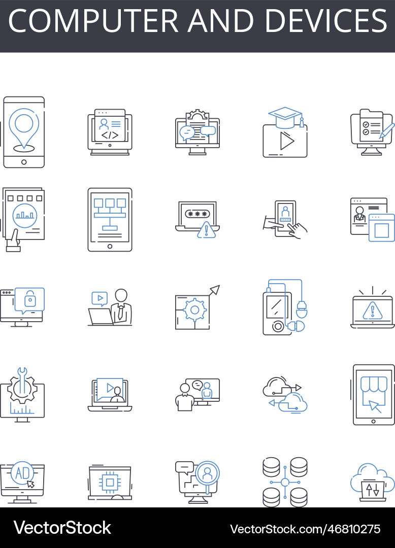 Computer and devices line icons collection pc Computer and devices line icons collection pc vector image